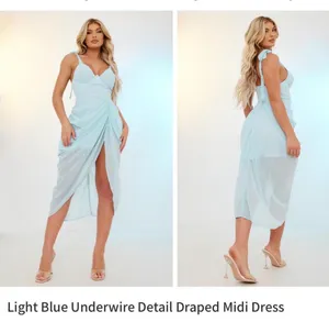 Pretty Little Thing Baby Blue Ruched Midi Dress | Romantic Wedding Guest Dress (US 2) thumbnail 2