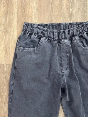Zara Womens XL Jogger Charcoal Gray Washed Denim Pull On Straight Leg Jeans thumbnail 6