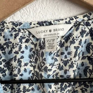 Lucky Brand Mixed Print Tie Front Button Blue Floral Top XS thumbnail 3