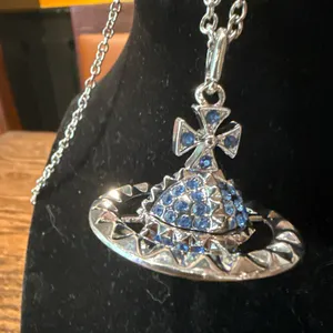 Statement Pavé Planet Pendant Necklace Blue thumbnail 4