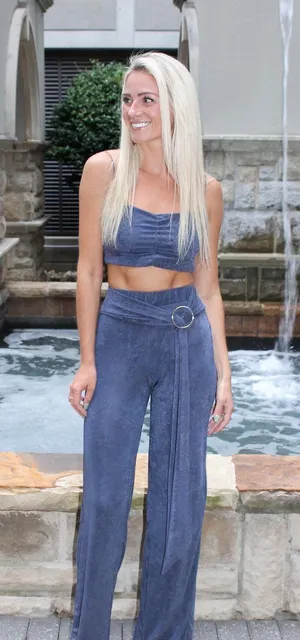 12th Tribe Tiki Navy Belted Trousers w/ Tiki Navy Crop Top thumbnail 1