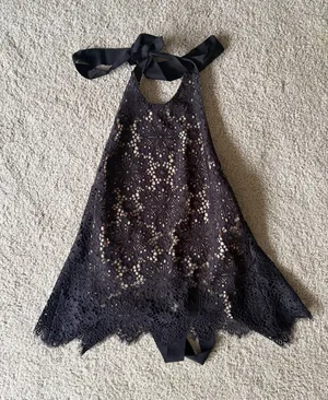 Intermix Y2K boho 90s 2000s black emo goth lace haulter cami tank top size xs thumbnail 1