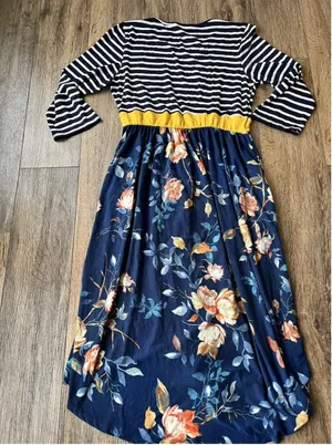 Egs by Eloges Floral Midi Dress, XL, Blue/Mustard, NEW thumbnail 7