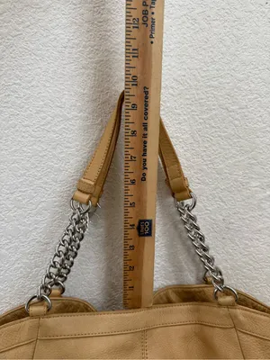 B. MAKOWSKY Beige Tan Pebbled Leather Chain Strap Tote Shoulder Bag thumbnail 9