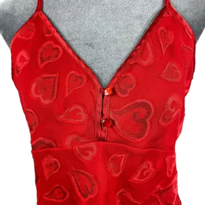 Red Babydoll Camisole Tank Top Medium Textured Hearts Mesh Coquette Y2K Vintage‎ thumbnail 4