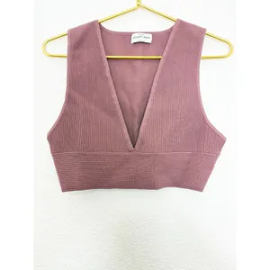 Aritzia Babaton Sculpt Knit Deep V Tank Size Large Maeve Pink Crop Ribbed thumbnail 11