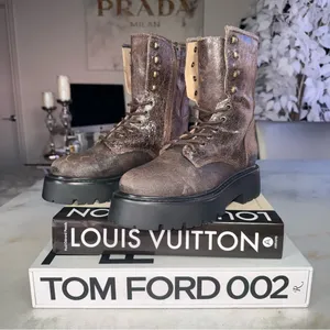 New Steve Madden Rowen Brown Distressed Leather Combat Boots Chunky Lug Sole 9.5 thumbnail 6