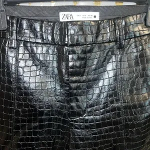 ZARA Faux Leather Trouser Pants Crocodile Embossed Front Hem Slit Black Zara all thumbnail 8