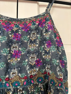 NATURAL LIFE Sara Embroidered Floral Mini Dress Dark Teal Medallion‎ Size XS thumbnail 8