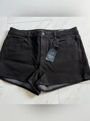 NWT American Eagle Power Fit 360 High Rise Shortie Stretch Black Denim Shorts 14 thumbnail 3