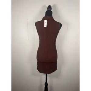 Anthropologie sleeveless textured mini shirt dress brown NWT Liner Collared Xs thumbnail 2
