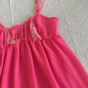 Victoria’s Secret Neon Pink Cream Lace Babydoll Lingerie Top Sz M Medium thumbnail 3