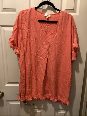 Umgee Coral Fringe V-Neck Tunic Top thumbnail 1