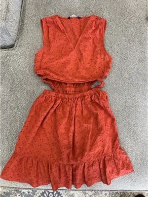 ZARA Eyelet Embroidered Mini Dress Burnt Orange thumbnail 2
