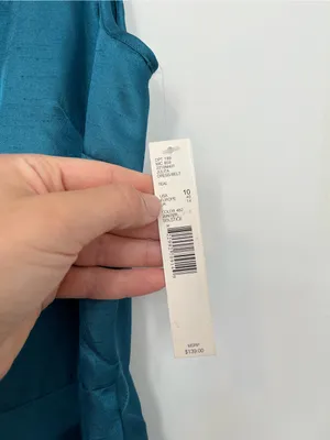 Alex Marie Teal Satin Sleeveless Rosette Neck Cocktail Dress party wedding guest thumbnail 4