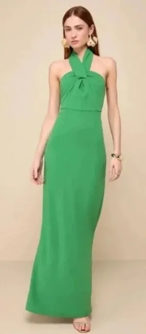 Lulus Mesmerizing Perfection Green Halter Neck Backless Maxi Dress Size S thumbnail 1