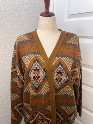 Savanna Jane Geometric Aztec Print Long Open Front Cardigan Sweater Size 2X thumbnail 2