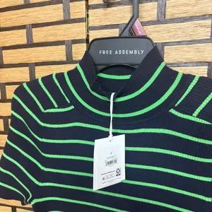 Free Assembly Green And Navy Stripe Turtle Neck‎ Top Size Small thumbnail 3