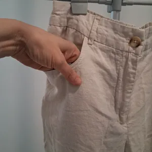 Sincerely Jules Cargo Pants Beige Linen Wide Leg Utility Pockets Women's Medium thumbnail 3