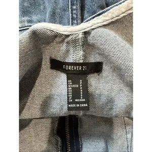 Forever‎ 21 Zip Front Denim Overalls Patch Pocket Boho Retro Medium Wash thumbnail 6