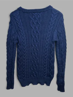 WoolOvers Women’s Small Navy Blue 100% Wool Cable Knit Sweater thumbnail 4