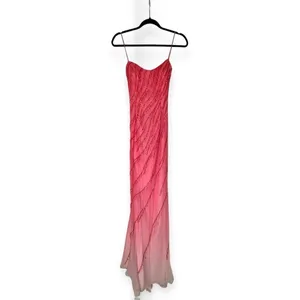 Vintage Y2K Maxi Gown Womens Pink Ombre Beaded Sequin thumbnail 4