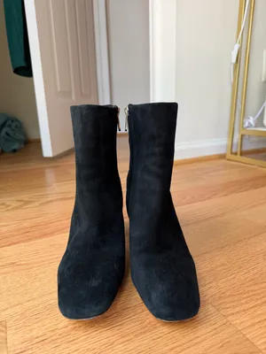 Sam Edelman Fawn Black Suede Ankle Booties Block Heel Square Toe Size 7.5 thumbnail 3