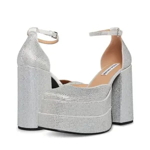 Steve Madden Charlize Silver Rhinestone stacked Platform Heels Size 8 thumbnail 5