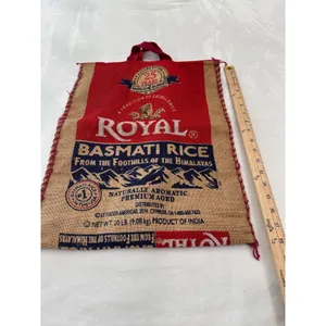Royal Basmati Rice Burlap Tote Bag Reusable Zippered Market Sack Red Tan 18x13.5 thumbnail 5
