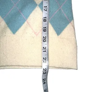Lands End Cashmere Argyle V-Neck Cream Blue Sweater SMALL thumbnail 6