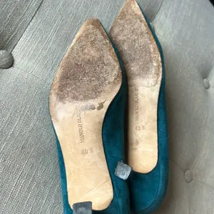 Manolo Blahnik BB 105 Pump US Teal Suede Point Toe Stiletto Heel thumbnail 6