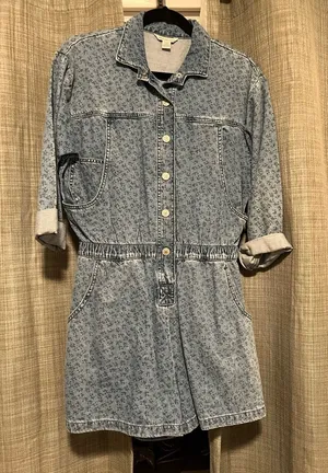 American Eagle Outfitters Blue Floral Denim romper thumbnail 1