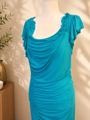 Gianni Bini Teal Modal Silk Ruched Dress L thumbnail 2