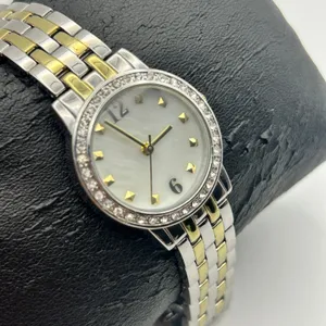 Women’s Two-tone Mother Pearl Gold Studded Dial Watch Working New Battery thumbnail 3