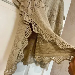 Lumiere Women’s Tan Knit Crochet Poncho Blouse One Size thumbnail 5