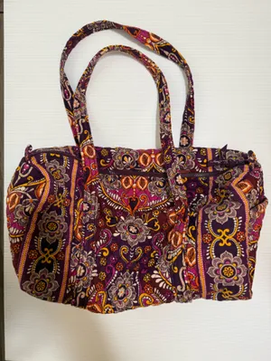 Vera Bradley Safari Sunset Paisley Design Small Duffel Bag Purple Orange thumbnail 3