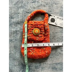 Handmade Orange Multi Color Knit Handbag Orange thumbnail 6