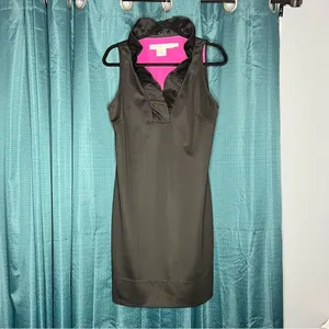 Gretchen Scott Jersey Ruffneck Dress Black Sleeveless Shift Sweetheart Size 4 thumbnail 3