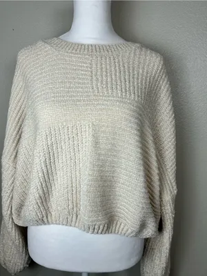 Altar’d State Cozy Cream Textured Knit Women's Sweater size Large thumbnail 4