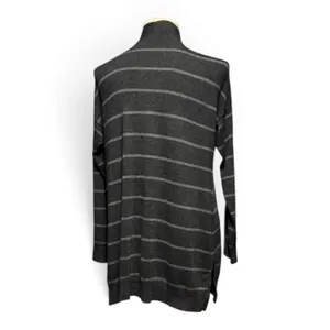 Eileen Fisher Open Front Cardigan Sweater Stretch Gray Stripe Medium thumbnail 5