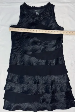S.L. Fashions Size 14 Black Embellished Tiered Ruffle Cocktail Mini Dress thumbnail 7