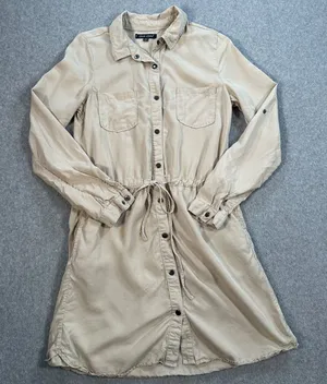 Dear John Shirt Dress Women's X-Small Beige Long Sleeve Collared Mini Utility thumbnail 1