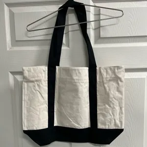 Ivory Canvas Tote Bag with “R” Initial and Black Handles - NWOT thumbnail 2