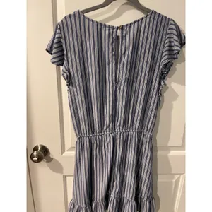 American Eagle Mini Dress Striped Blue White Ruffle Flutter Sleeve Large Coastal thumbnail 7