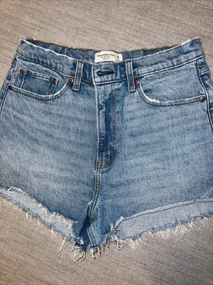 Abercrombie & Fitch Black Distressed High-Rise Denim Shorts 90s relaxed cutoff 8 thumbnail 3