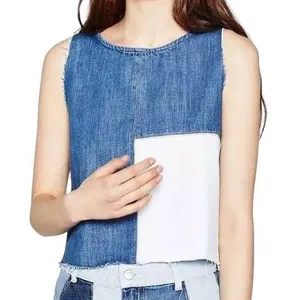 ZARA Patchwork 2-Tone Denim Raw Hem Tank Top Blue White Size Small 5575/012/400 thumbnail 1