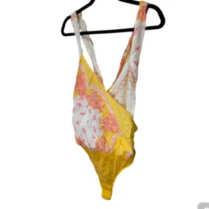 Free People Sweet Thing Mixed Print Cotton Bodysuit - Marigold Combo Size M thumbnail 6