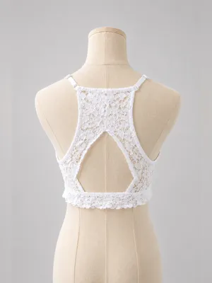 Aerie White Lace High Neck Racerback Bralette Size Large thumbnail 3