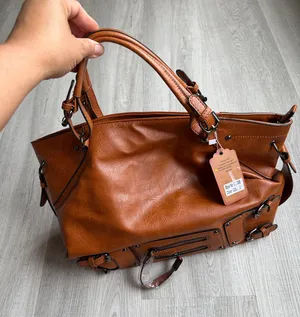Sam & Hadley Brown Cognac Satchel Bag Buckle Detail Faux Leather Large Handbag thumbnail 1