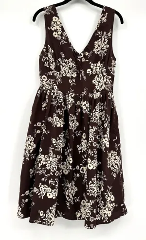 Blue Plate Floral Fit & Flare Midi Dress Womens Large Brown Cream Floral Boho thumbnail 1